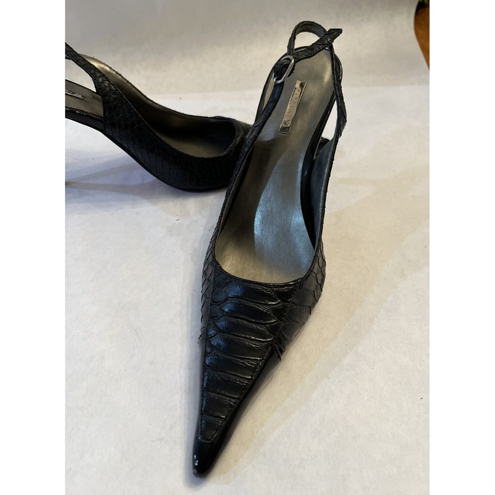 CARRINI Women's Shoes Black High Heels Size 7 Alligator Skin Pointy Toe
